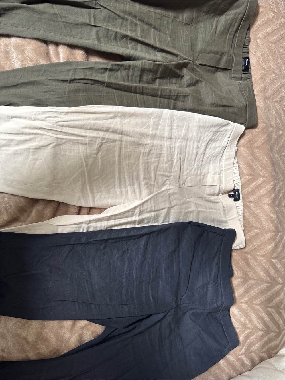 Theory Ankle Pants in Olive, Cream & Navy